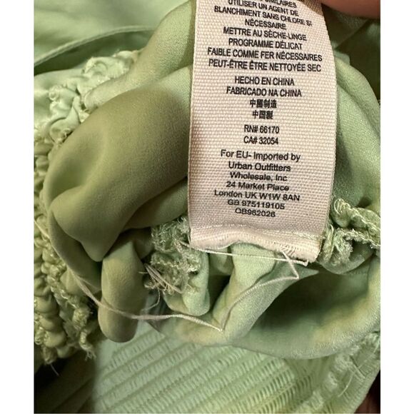 Free People laria Blouse Pleated Adjustable Drawstring Puff Sleeve bright Mint g - Picture 12 of 15